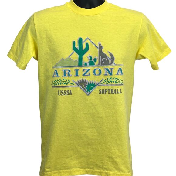 Vintage Arizona Softball USSSA T Shirt Mens S Small Yellow 80s Made In USA Tee - Picture 2 of 6